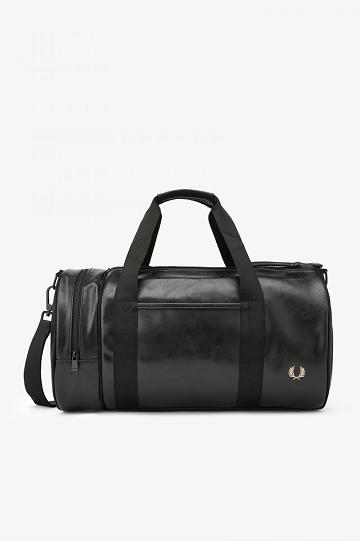 Black Fred Perry Tonal PU Barrel Men's Bags | PH 1056MQZA